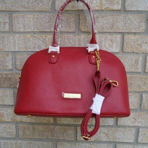 Joy & Iman red pebble split leather satchel shoulder bag.